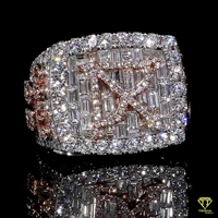Anillo de Diamantes Moissanite con Inicial X, Estilo Hip Hop, Chapado en Oro, Joyería Brillante de Lujo, Anillo Personalizado con Letra para Hombre y Mujer