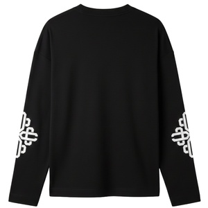 Men <b>Black</b> Waffle Long Sleeve <b>T</b> <b>Shirt</b> with Emblem Print Crew Neck Casual Streetwear Cotton Fashion Top - Product Image 2
