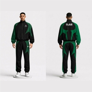 Heavyweight 400gsm Tracksuit Men Cyberpunk Streetwear <b>Star</b> Paneled Contrast Fleece Zip Up <b>Jacket</b> and Jogger Two Piece Set - Product Image 3