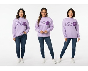 <span class=keywords><strong>Felpa</strong></span> Viola a Collo Alto da Donna con Lettere <span class=keywords><strong>K</strong></span>ΦΩ Ricamate e Stampa Glitterata, Abbigliamento Casual Autunnale - Product Image 1