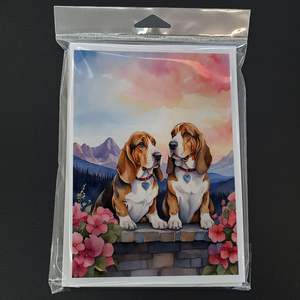 Whimsical Basset Hound Two Hearts A7 Tarjetas de felicitación Paquete de 8 tarjetas de notas en blanco con sobres Tamaño 5x7 - Product Image 3