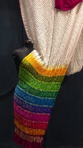 Sari ethnique pour femmes, longueur au sol, imprimé arc-en-ciel, avec franges, coupe ample extensible, tenue de soirée, style Inde Pakistan - Product Image 4