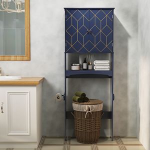 Scaffali da Bagno Moderni con Finiture Dorate, Armadietto Salvaspazio Sopra il WC con Ripiani Regolabili e Porta Carta Igienica - Product Image 3
