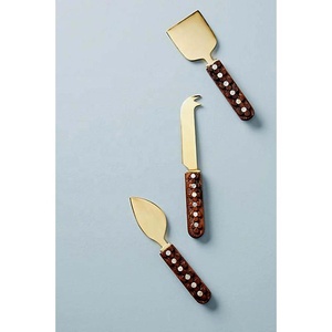 Wholesale Stainless Steel Gold Plated <b>Cheese</b> Slicer <b>Set</b> With New Amazing Maroon Wooden Handwork Flat Design Handle - Product Image 1