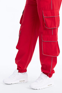 Women's Red Printed Rhinestone Tracksuit Full Length Cargo <b>Pants</b> Side Pockets Casual Croptop Jacket Autumn Waterproof Windproof - Product Image 3