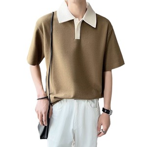 เสื้อโปโลแขนสั้นผ้าฝ้ายวาฟเฟิลสำหรับผู้ชาย สีพื้น ระบายอากาศได้ดี สไตล์ลำลอง ทรงปกติ - Product Image 1