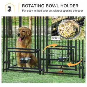 Recinto per Cani da Esterno 5FT X 5FT con Tettoia in Acciaio Resistente ai Raggi UV, Supporti Girevoli per Ciotole, Area Gioco per Animali Domestici, Rosso - Product Image 5