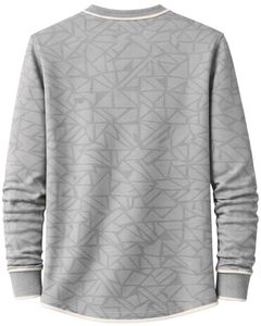 <b>Mens</b> Light Grey Geometric Printed <b>Henley</b> Pullover Sweatshirt Long Sleeve French Terry Regular Fit Casual <b>Top</b> For <b>Men</b> Winter Wear - Product Image 2
