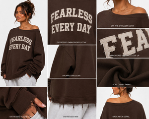 Long Sleeve Off Shoulder Pullover Sweatshirt Women French Terry Oversized Shirt Off The Shoulder Embroidered Fleece <b>Top</b> Ladies - Product Image 5