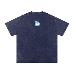 T-shirt à manches courtes gris pour homme avec imprimé bleu et logo au dos, col rond décontracté, coupe classique, jersey en coton - Product Image 6