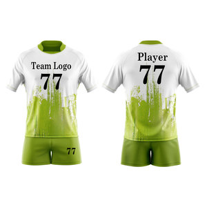 Conjunto de Uniforme de Fútbol Sublimado Personalizado Blanco Verde 77, Transpirable, Unisex, Adulto, Manga Corta - Product Image 1