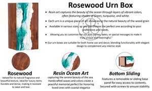 Handcrafted Rosewood Cremation Urn Ocean Wave Resin Art for human madium size 9x5.5 inches urn <b>box</b> - Product Image 5