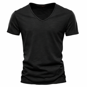 T-shirt décontracté à col en V 100 % coton, séchage rapide, coupe classique, respirant, écologique, anti-boulochage, teinture unie, design personnalisé - Product Image 1