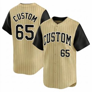Custom Khaki pinstripe <b>Baseball</b> Jersey Full Button Team jersey Sports Apparel Breathable Polyester premium packaging Wholesale - Product Image 1