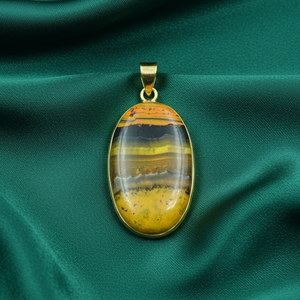 Colgante Único de Jaspe Abejorro en Plata 925 con Baño de Oro Rosa y Oro Amarillo, Cabujón Ovalado Hecho a Mano, Joyería de Declaración, Regalo para Ella - Product Image 4
