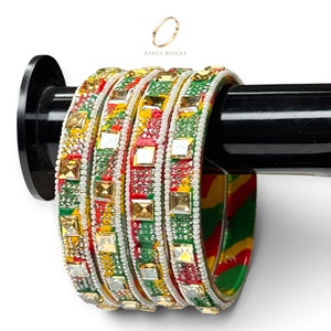 Bracelets de mariée kashmiriens en verre borosilicate multicolore, plaqués or de luxe avec pierres de zircon, design tendance pour femmes - Vente en gros à l'exportation - Product Image 3