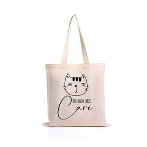 Meow Cat Printed Vintage Single Shoulder <b>Large</b> Capacity Custom Made Logo Natural Organic Reusable <b>Canvas</b> Grocery 100% Cotton Bag - Product Image 5