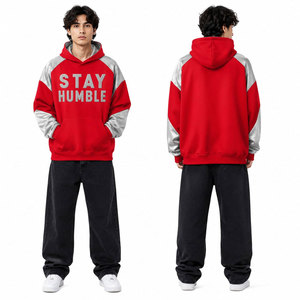 Sudadera con Capucha Roja para Hombre Stay Humble, Manga Raglán, Forro Polar, Estilo Casual para Otoño, Diseño con Bolsillo Frontal, Corte Regular - Product Image 6