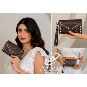 Cartera de Muñeca de Cuero Genuino de Vaca con Diseño Floral Hecha a Mano por Diseñador, Novedad 2026, para Mujer, Tarjetero con Protección RFID - Product Image 1