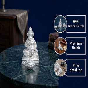 Estatua Metálica Decorativa de Kuber Murti, Dios Hindú, Plateada, para Templo, Hogar, Adoración y Regalos Espirituales - Product Image 1