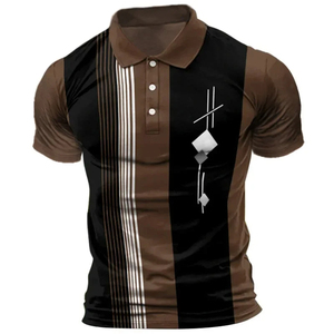 Chemise unisexe noire à imprimé géométrique style hawaïen, manches courtes, col rabattu, imprimé par transfert thermique, respirante et anti-humidité - Product Image 2