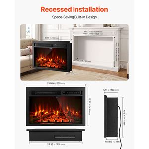 Caminetto Elettrico Moderno da Incasso a Parete da 26 Pollici con Fiamma Regolabile, Timer 8 Ore, Telecomando e Vetro - Product Image 4