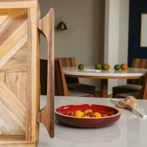 Large Rectangular Wooden Serving <b>Tray</b> – Solid Wood Geometric Pattern <b>Tray</b> for Food, Coffee & <b>Breakfast</b> Serving - Product Image 4