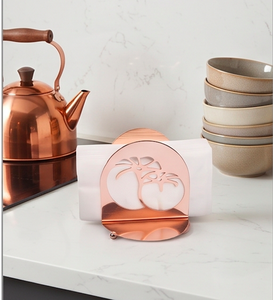 Copper Metal <b>Tissue</b> Box <b>Holder</b> Modern Standing Design With Palm Leaf Cutout For Tabletop Use Dining Use And <b>Kitchen</b> Use - Product Image 5