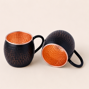 Handcrafted Copper Moscow Mule <b>Mugs</b> Set Matte Black Antique Finish with Rose <b>Gold</b> Rims Premium Hammered Drinkware for Beer - Product Image 5