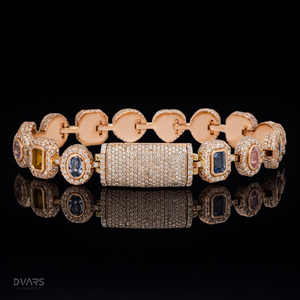 Bracelet chaîne cubaine multi-gemmes de luxe plaqué or en argent 925, bijoux hip-hop pour hommes, moissanite VVS - Product Image 1