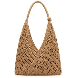Sac fourre-tout en crochet écologique, taille personnalisée, bleu uni, style bohème, ouverture supérieure, doublure en coton, été, plage, voyage, pour femmes - Product Image 1