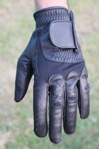 <b>Black</b> Genuine <b>Leather</b> Golf <b>Glove</b> for <b>Men</b> Right Hand Perforated Breathable Non Slip Hook Loop Closure - Product Image 4