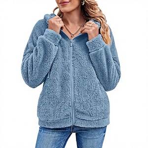 Custom Logo Women's Teddy <b>Sherpa</b> Fleece Hoodie Oversized Full Zip Fuzzy Fleece <b>Jacket</b> Wholesale Supplier - Product Image 3