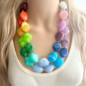 Handmade Geometric Triple Layer Acrylic Resin Bead <b>Statement</b> <b>Necklace</b> Chunky Bib Women Fashion Jewelry Lightweight - Product Image 6