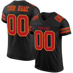 Camiseta de Fútbol Americano Personalizada con Cuello en V, Manga Corta, Malla Negra, Roja y Naranja, Número 00, Nombre del Equipo, Personalizada y Transpirable - Product Image 1