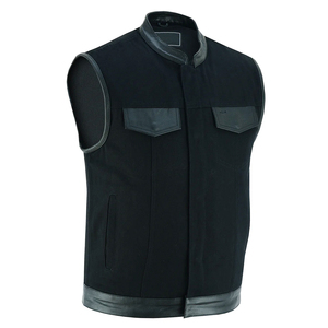 Gilet de motard en jean noir robuste pour homme avec garnitures en cuir, veste sans manches en denim, streetwear, gilet personnalisé pour club - Product Image 5