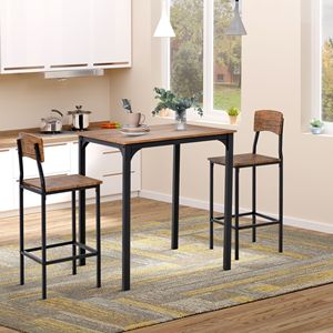 Set da Pranzo Industriale Nero a 3 Pezzi con Sedie e Tavolo Altezza Bancone - Product Image 2