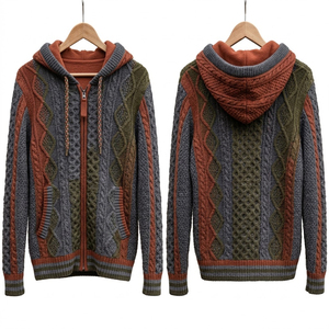 Pull-over en coton tricoté 100% pour homme, design classique, à capuche, avec poignets et ourlet côtelés, décontracté, avec poche, coupe-vent et imperméable - Product Image 1