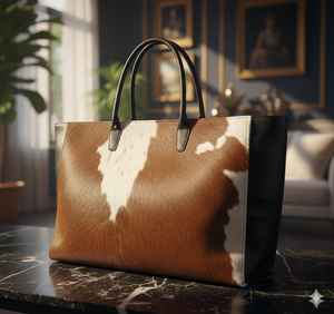 Sac fourre-tout de luxe pour femme en cuir véritable et fourrure naturelle de vache, brodé, mode été-automne, multifonction, ouvert LHTB-0117 - Product Image 5