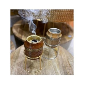 Wood and Metal Bakhoor Burner <b>Set</b> with Iron Stand Handmade Incense Holder for Home Religious Use - Product Image 2