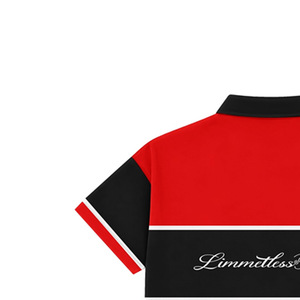 Limitedless Boys Men's <b>Red</b> Black Short Sleeve Turtleneck <b>Shirt</b> Contrast Trim Regular Fit Formal Front 100% Cotton Knitted Fabric - Product Image 3