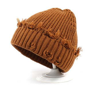 <b>Winter</b> beanie jacquard distressed knitted hat soft stretch fabric <b>cap</b> textured pattern casual streetwear unisex style daily wear - Product Image 3