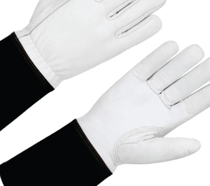 Holy Signs International HSI-0018 White Leather Welding <b>Gloves</b> with Black Cuff Straight Thumb Cotton Lined for TIG Use - Product Image 5