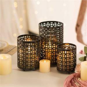 Portavelas de malla metálica a granel para velas votivas, centro de mesa elegante de hierro negro para exteriores, linterna para velas para bodas y eventos - Product Image 5