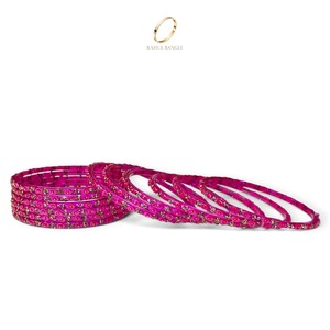 Bracelets en verre kashmiri traditionnels plaqués or de qualité export, avec émeraudes roses taillées en goutte d'eau, pour femmes indiennes, bijoux ethniques de mariage - Product Image 5