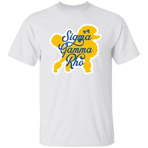 เสื้อยืดพิมพ์ลายสีขาว Sigma Gamma Rho สีน้ำเงินรอยัล ลายกราฟิกสุนัขพุดเดิล แขนสั้น คอกลม สำหรับชมรมนักศึกษา สวมใส่สบายๆ - Product Image 1