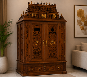 Traditional South Indian Ashta Lakshmi Pooja <b>Mandir</b> Premium Walnut Finish Hand-Carved Wooden Pooja <b>Mandir</b> With Gopurams USA - Product Image 3