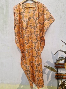 Women Orange Floral <b>Kaftan</b> Summer Dress Cotton Boho <b>Maxi</b> Midi Beach Dress Loose Fit Resort Wear Holiday Casual Dress - Product Image 2