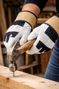 Gants de travail industriels en cuir pour la manipulation du bois avec coutures renforcées et dos en tissu durable pour les acheteurs B2B - Product Image 2