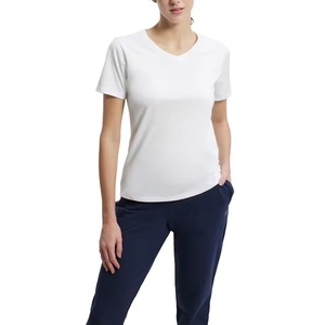Camisetas de Cuello en V para Mujer con Logotipo Bordado Personalizado, Camisetas Casuales de Verano de Manga Corta, Transpirables, de Algodón, Lisas - Product Image 3
